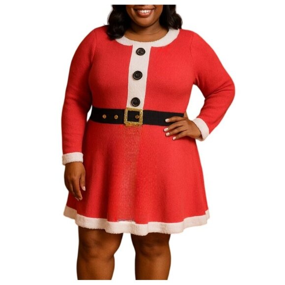 Allison Brittney Plus Size 1X Santa Red Knit Sweater Dress Christmas Holiday - Picture 1 of 10